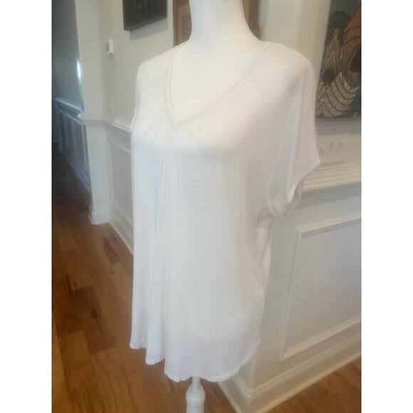 ANN TAYLOR LOFT V NECK SHORT SLEEVE WHITE POLKA DOT WOMENS LARGE - Picture 1 of 5